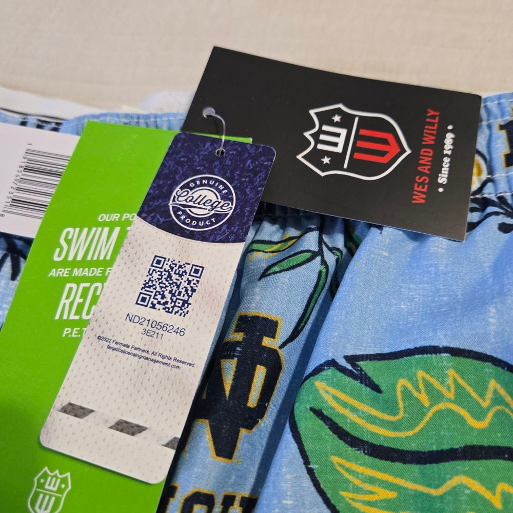 Men's Wes and Willy Notre Dame Fighting Irish Swim Trunks XL Blue Green NWT - Picture 7 of 14